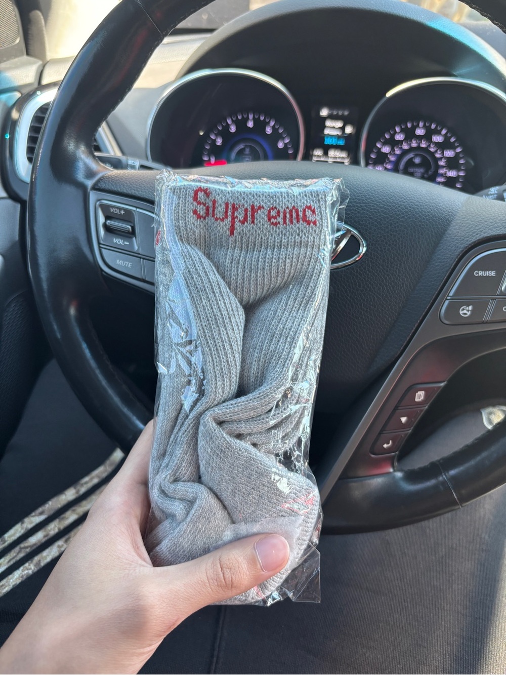Supreme Grey Crew Socks with Red Logo 1 pair